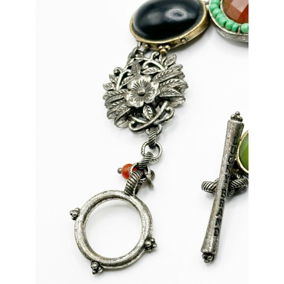 Ornate Lucky Brand Butterfly Flower Cabochon Bracelet Gold/Silver Tone - Picture 5 of 7